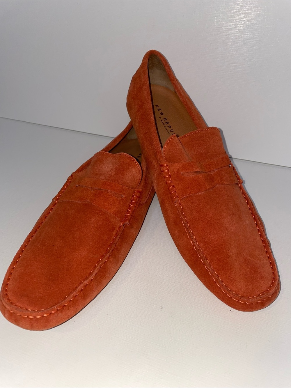 EUC New Republic Men’s Orange Suede Penny Driving Mocs - Sz 13